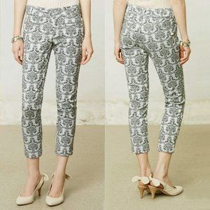 NWT Anthropologie Cartonnier Charlie Ankle Pants, Olive & Gray Brocade, 00P